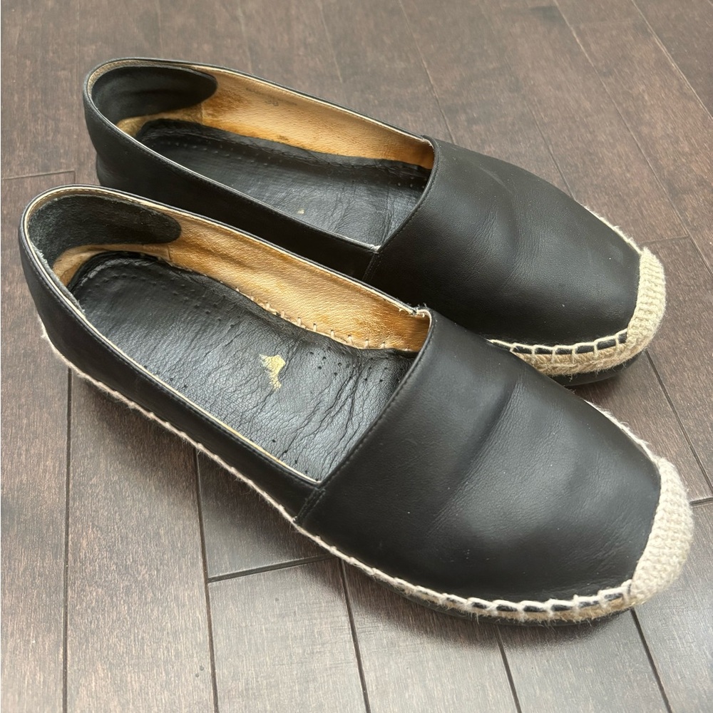 Black Leather Espadrille Loafers